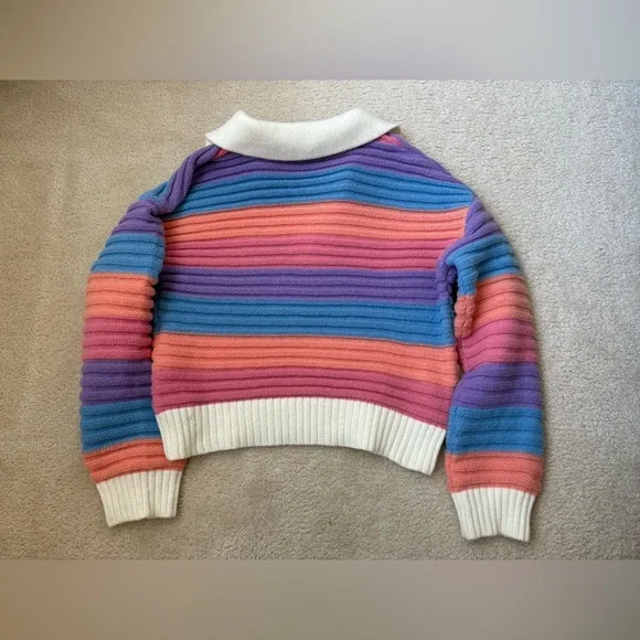 English Factory rainbow striped rugby collared cozy knit sweater, preppy, sz L - Picture 5 of 5